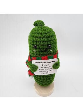 Emotional Support Positive Pickle Cucumber Crochet Big Dill Green Desktop Gift